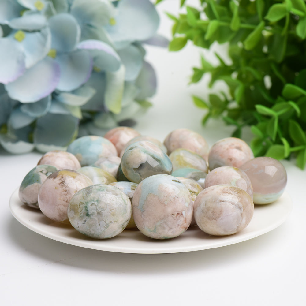 Green Flower Agate Crystal Tumbles Bulk Wholesale