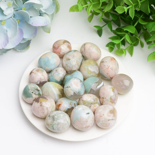 Green Flower Agate Crystal Tumbles Bulk Wholesale