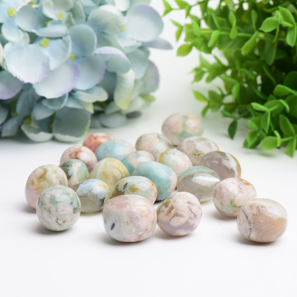 Green Flower Agate Crystal Tumbles Bulk Wholesale