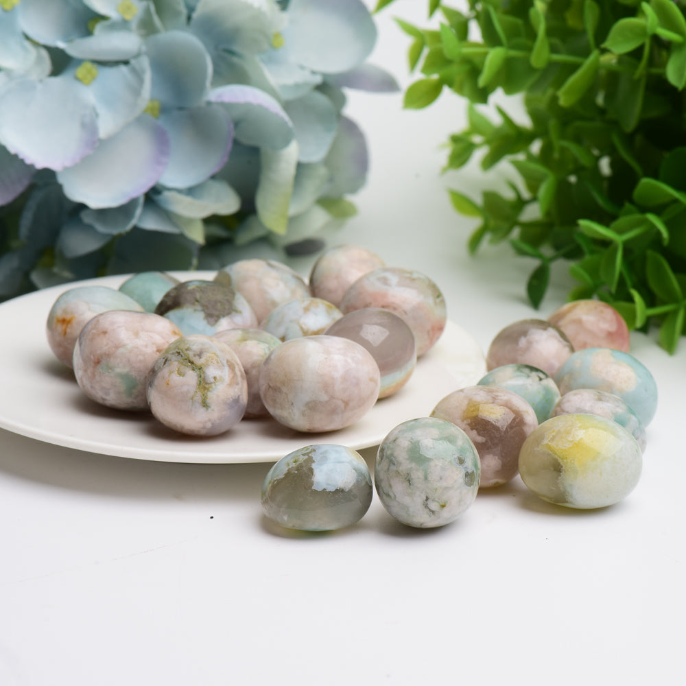 Green Flower Agate Crystal Tumbles Bulk Wholesale