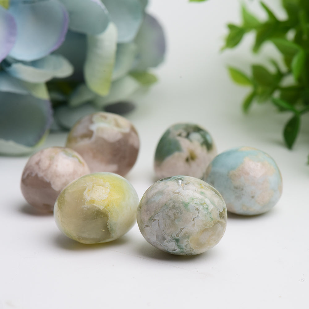 Green Flower Agate Crystal Tumbles Bulk Wholesale