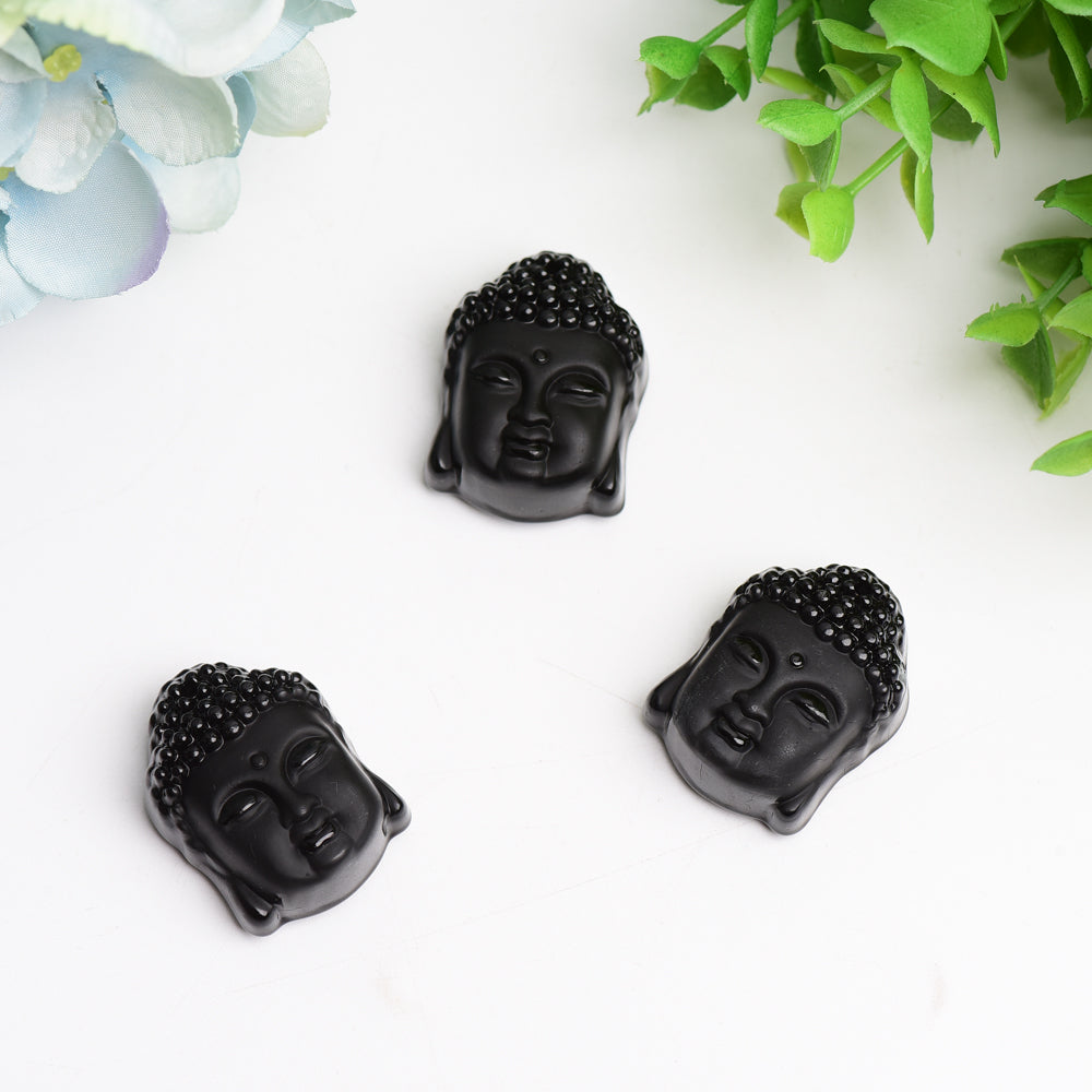 1.3" Black Obsidian Buddha Head Crystal Carving Bulk Wholesale