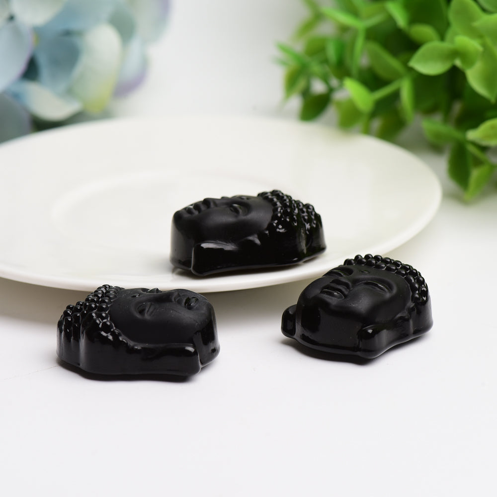 1.3" Black Obsidian Buddha Head Crystal Carving Bulk Wholesale