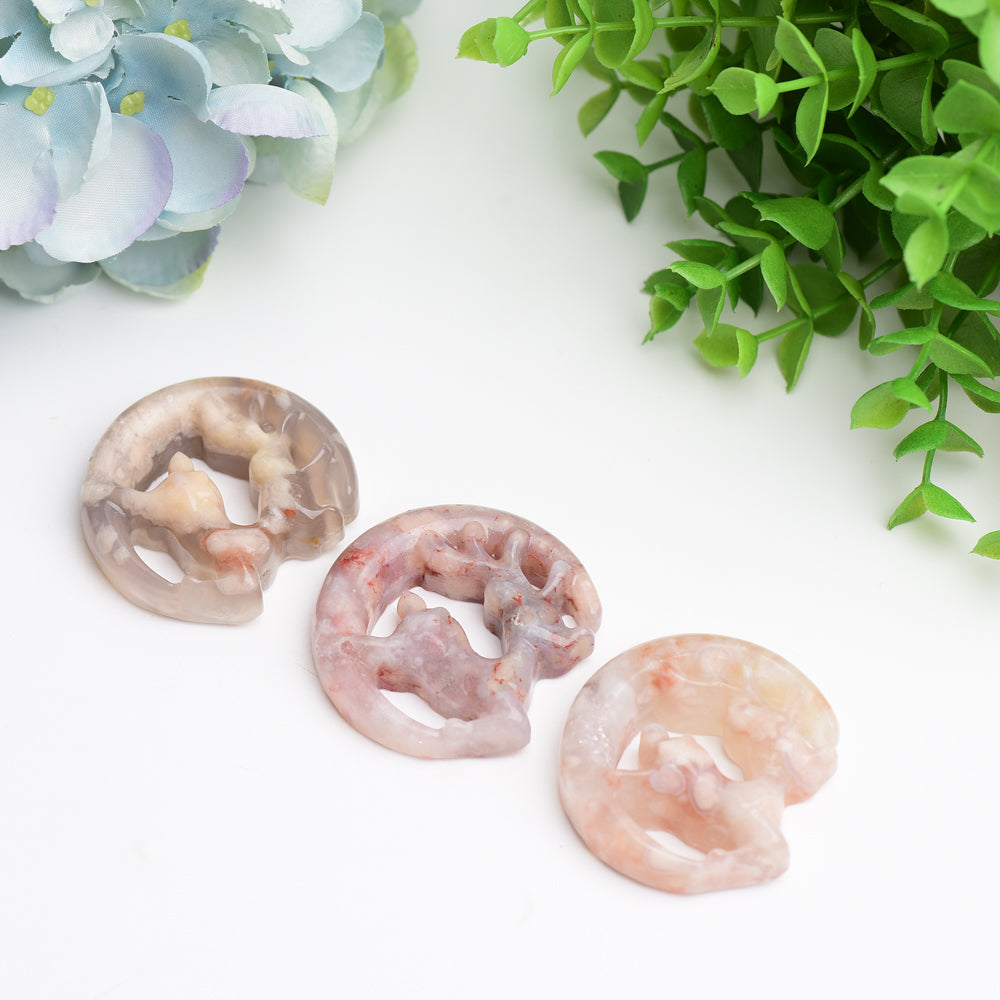 1.95" Flower Agate Deer Moon Crystal Carving Bulk Wholesale