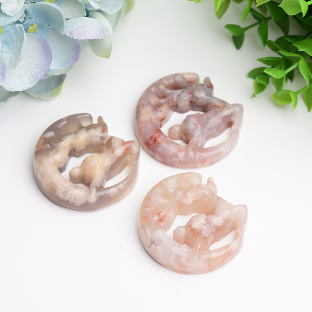 1.95" Flower Agate Deer Moon Crystal Carving Bulk Wholesale