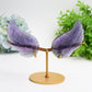 4.0" Mixed Crystal Pair of Wings Carving with Metal Display Stand Bulk Wholesale