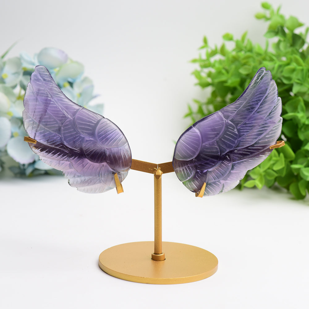 4.0" Mixed Crystal Pair of Wings Carving with Metal Display Stand Bulk Wholesale