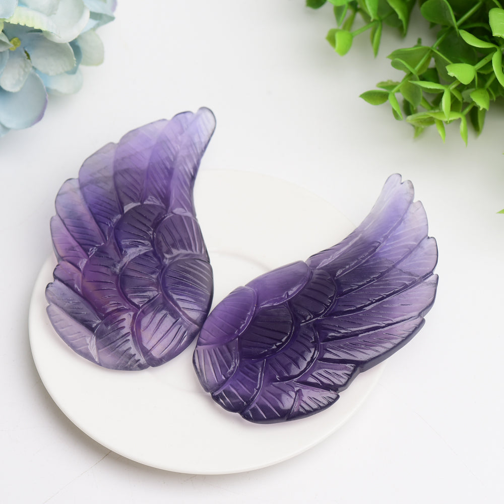 4.0" Mixed Crystal Pair of Wings Carving with Metal Display Stand Bulk Wholesale