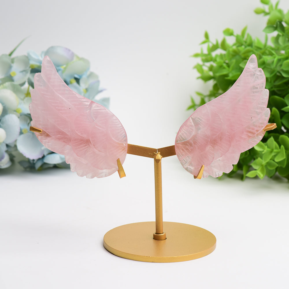 4.0" Mixed Crystal Pair of Wings Carving with Metal Display Stand Bulk Wholesale