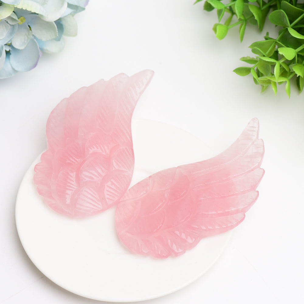 4.0" Mixed Crystal Pair of Wings Carving with Metal Display Stand Bulk Wholesale