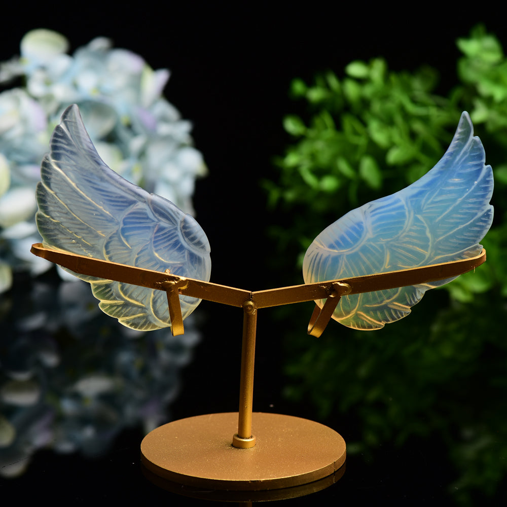 4.0" Mixed Crystal Pair of Wings Carving with Metal Display Stand Bulk Wholesale