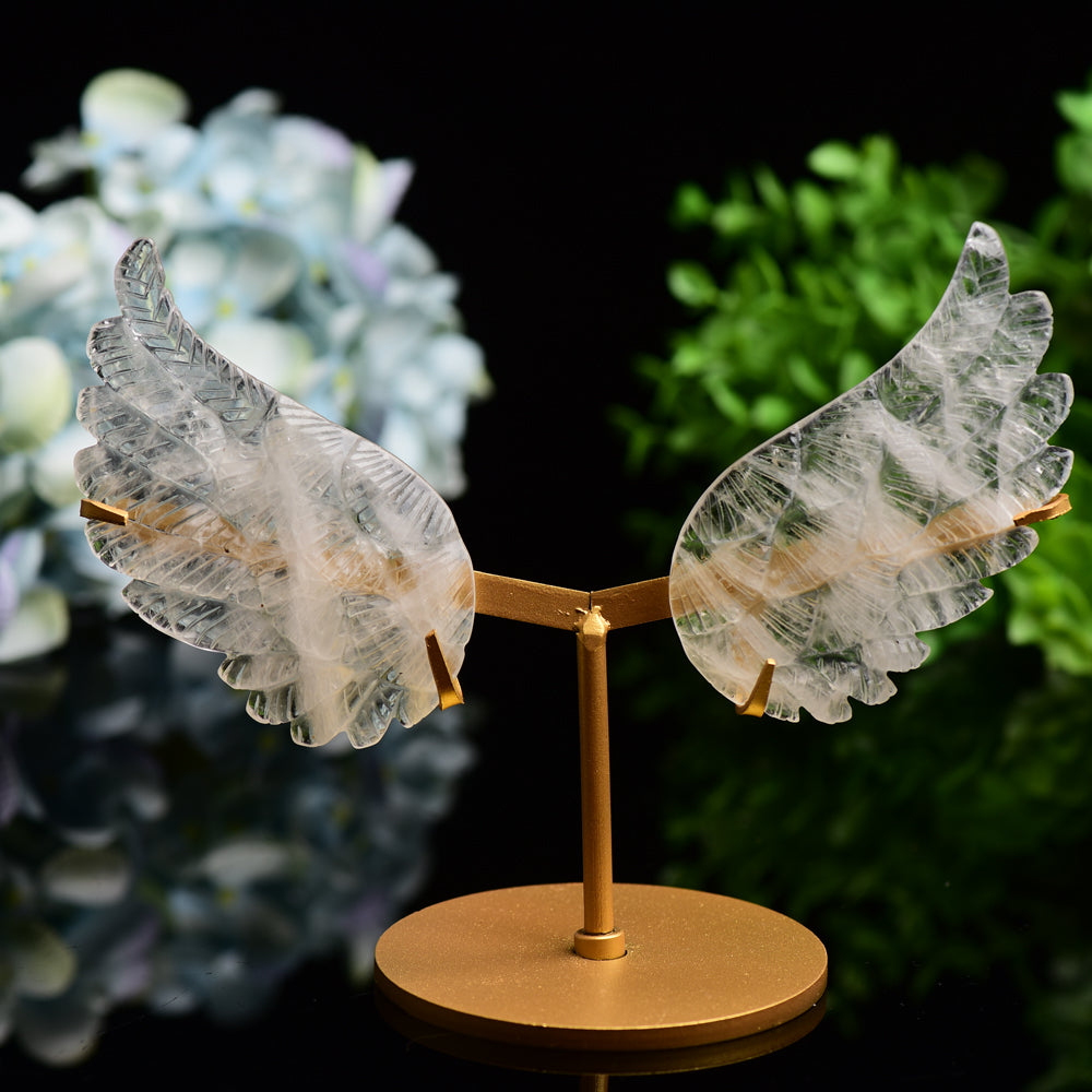 4.0" Mixed Crystal Pair of Wings Carving with Metal Display Stand Bulk Wholesale