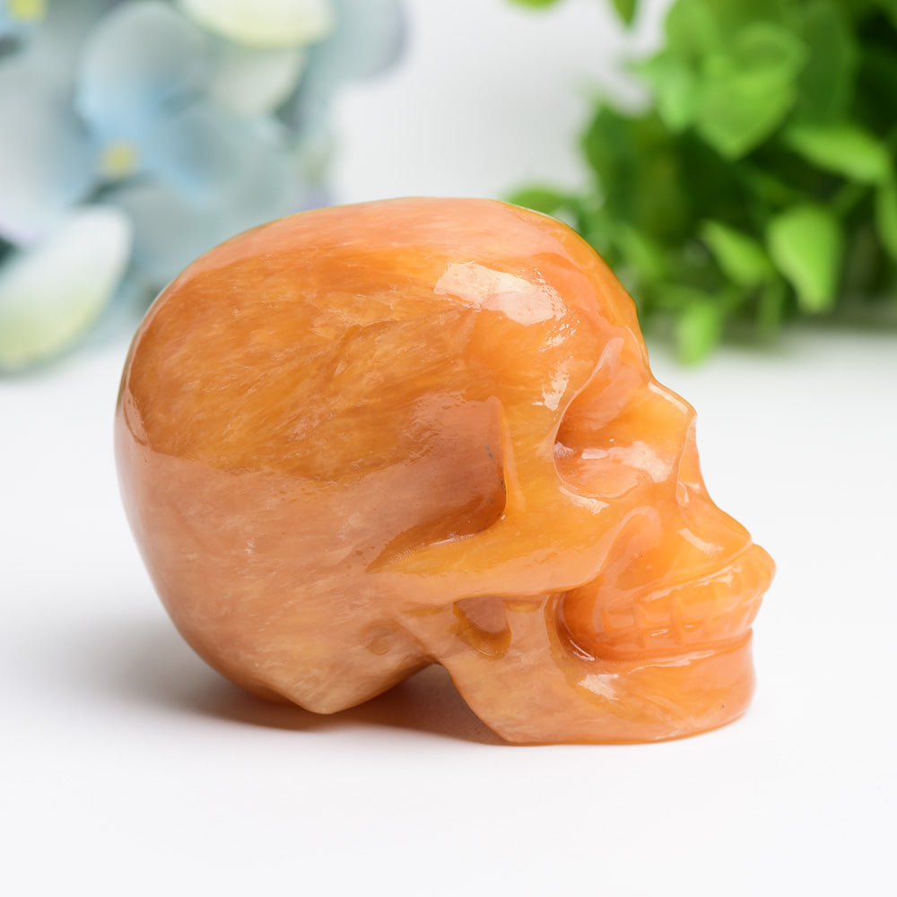 3.2" Orange Calcite Skull Crystal Carving Bulk Wholesale