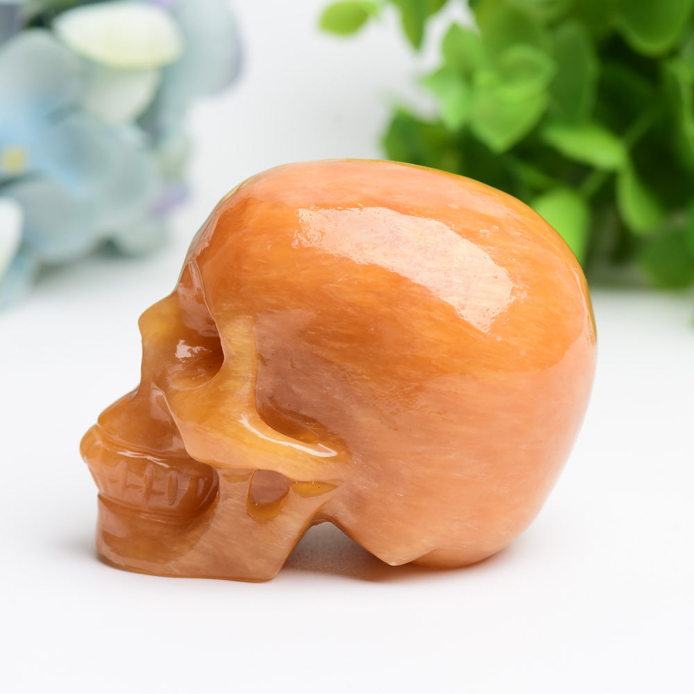 3.2" Orange Calcite Skull Crystal Carving Bulk Wholesale