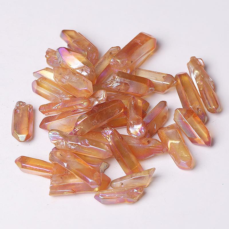 Drilled Orange Aura Quartz Crystal Points Raw Rough Clear Rock Quartz Sticks