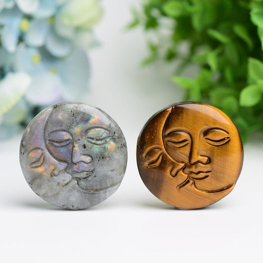 1.8" Moon and Sun Face Crytsal Carving Bulk WholesaleBest Crystal Wholesalers