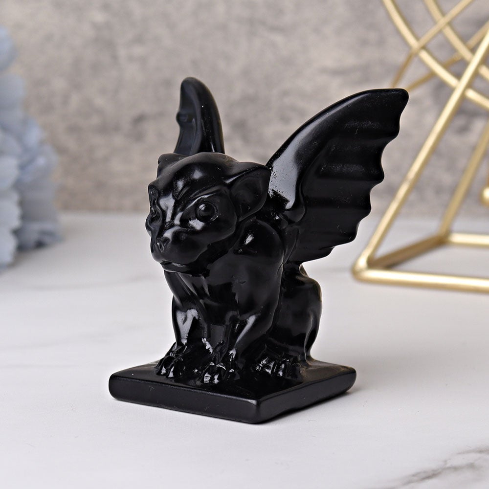 3" Black Obsidian Gargoyle Crystal Carvings Cartoon Bulk Best Crystal Wholesalers