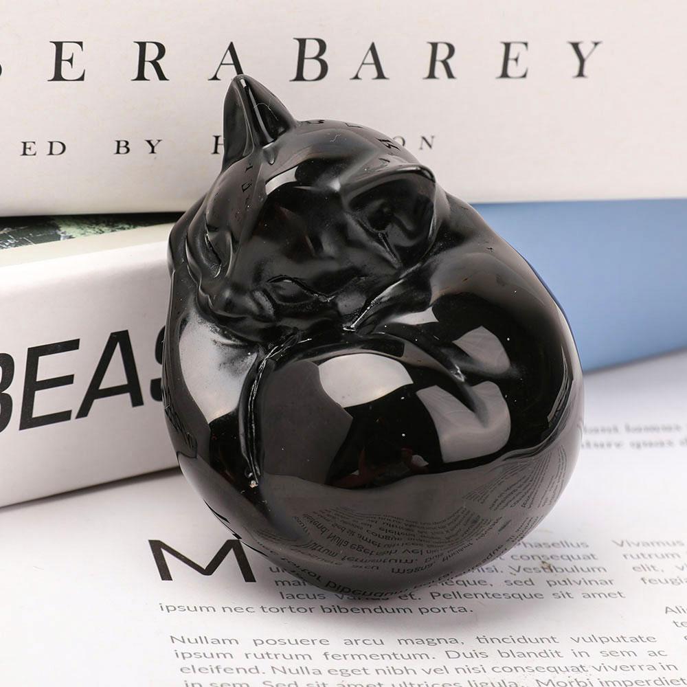 Black Obsidian Sleeping Cat Carvings Animal Bulk Best Crystal Wholesalers