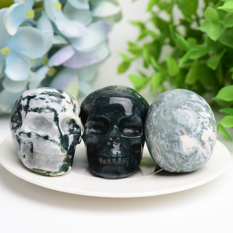 2.0" Moss Agate Crystal Carvings Skull Bulk Crystal wholesale suppliers