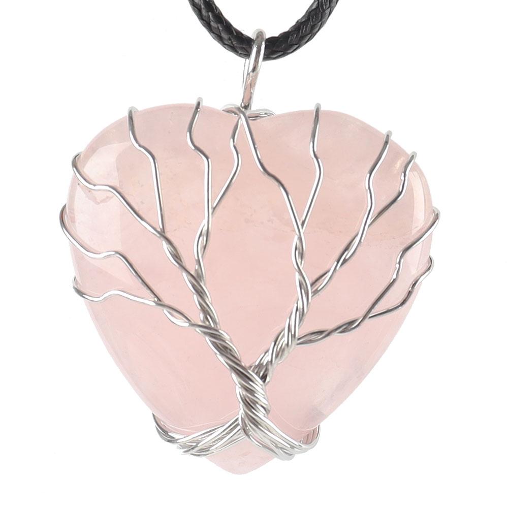 Silver Tree Of Life Wire Wrapped Heart Shape Stone Pendant Best Crystal Wholesalers