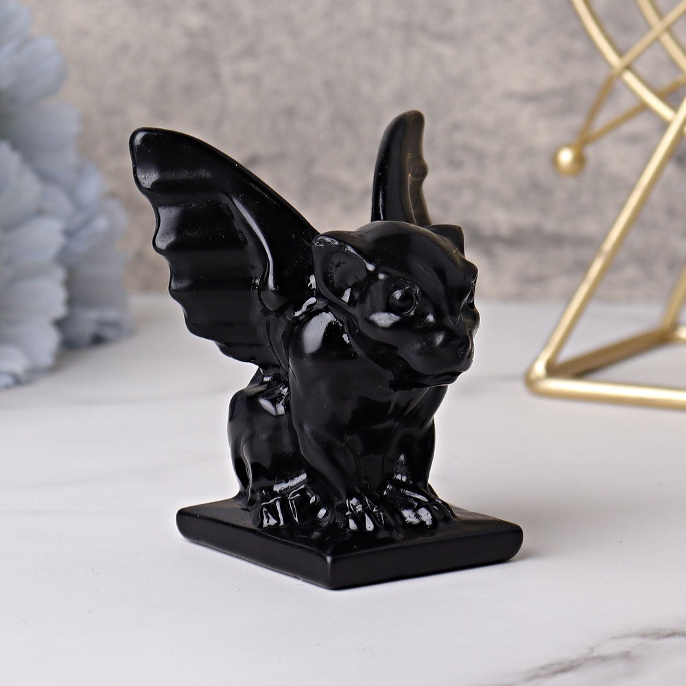 3" Black Obsidian Gargoyle Crystal Carvings Cartoon Bulk Best Crystal Wholesalers