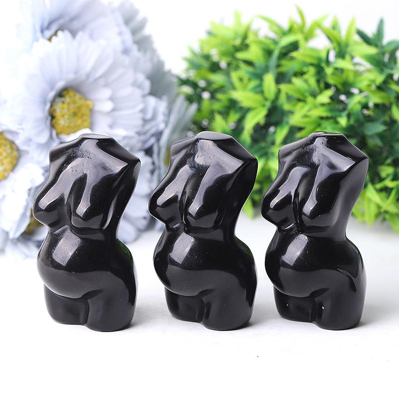 3" Black Obsidian Pregnant Woman Body Crystal Carvings Best Crystal Wholesalers