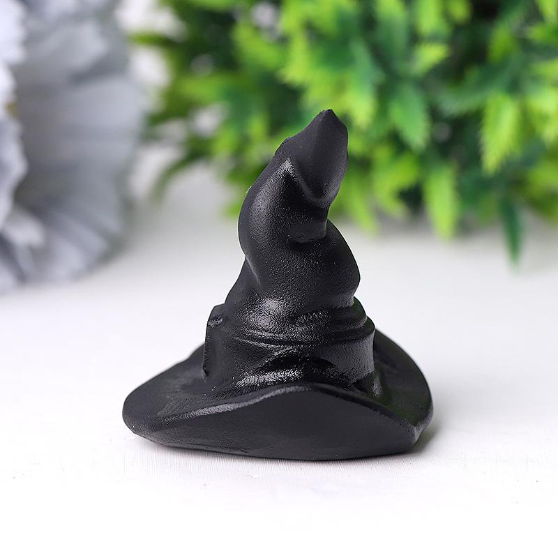 2" Black Obsidian Witch Hat Crystal Carving Halloween Gift Cartoon Bulk Best Crystal Wholesalers