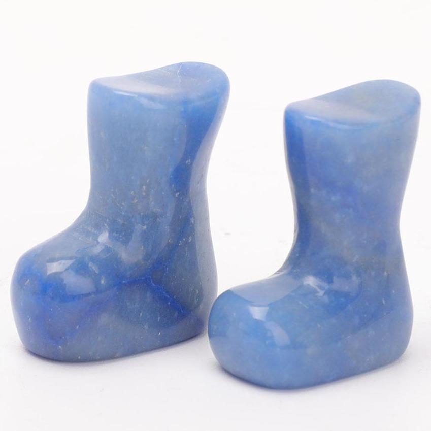 1.5" Set of 2 Blue Aventurine Boots Carvings for Christams Decor