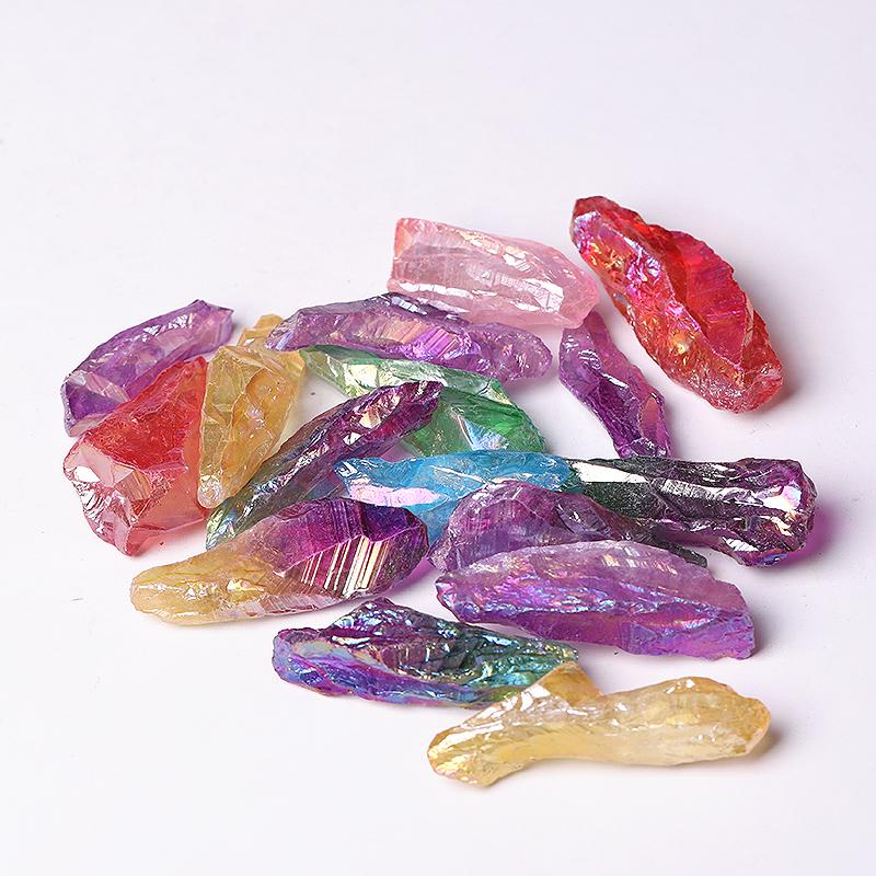 Colorful Aura Quartz Crystal Points Raw Rough Clear Rock Quartz Sticks