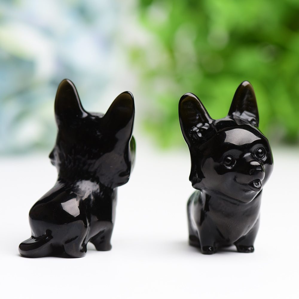 2.2" Black Obsidian Dog Crystal Carving Cartoon Bulk Best Crystal Wholesalers