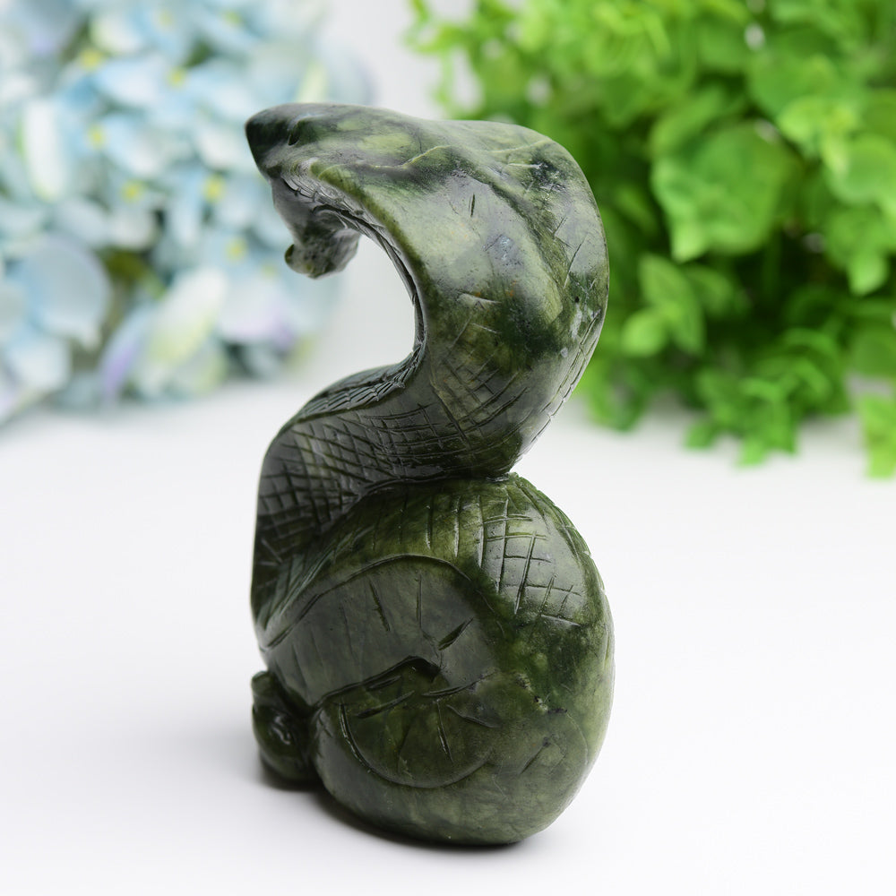 5.5" Green Jade Cobra Snake Crystal Carving Free Form Bulk WholesaleBest Crystal Wholesalers