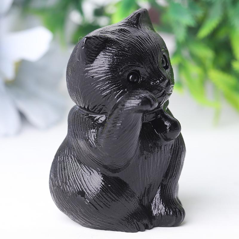 2" Black Obsidian Cute Cat Crystal Carvings  for Halloween Animal Bulk Best Crystal Wholesalers