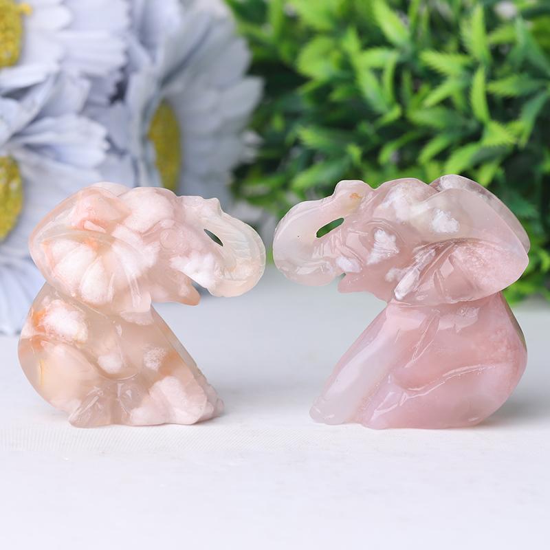 2" Flower Agate Elephant Crystal Carvings Animal Bulk Best Crystal Wholesalers