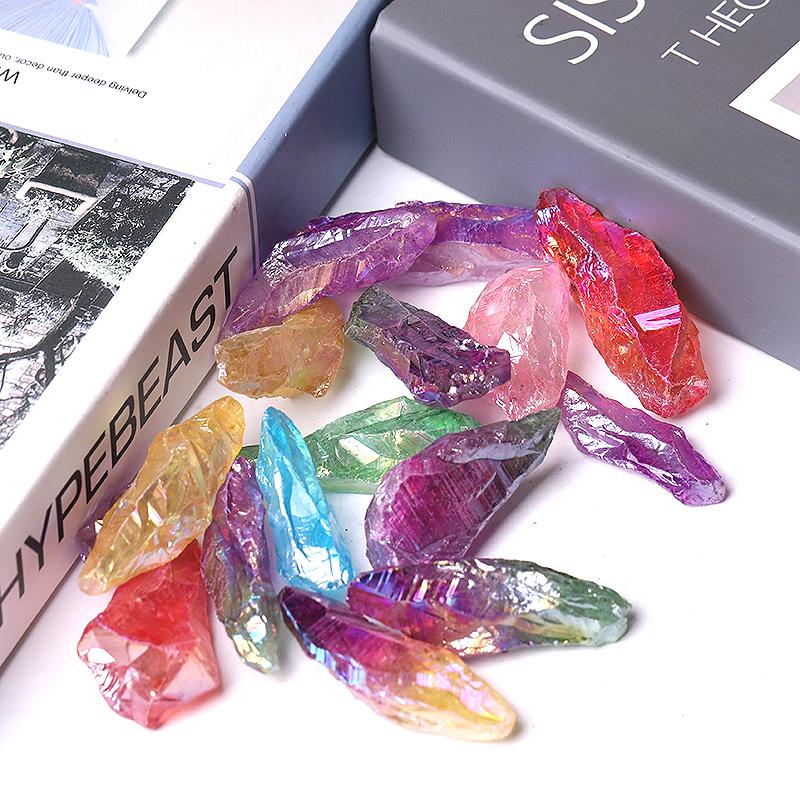 Colorful Aura Quartz Crystal Points Raw Rough Clear Rock Quartz Sticks