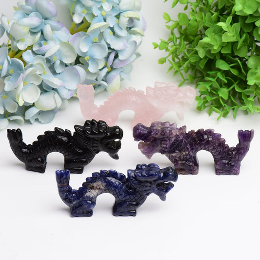 4.7" Dragon Animal Crystal Carving Free Form Bulk Best Crystal Wholesalers Rose Quartz Silver Obsidian Sodalite Dream Amethyst