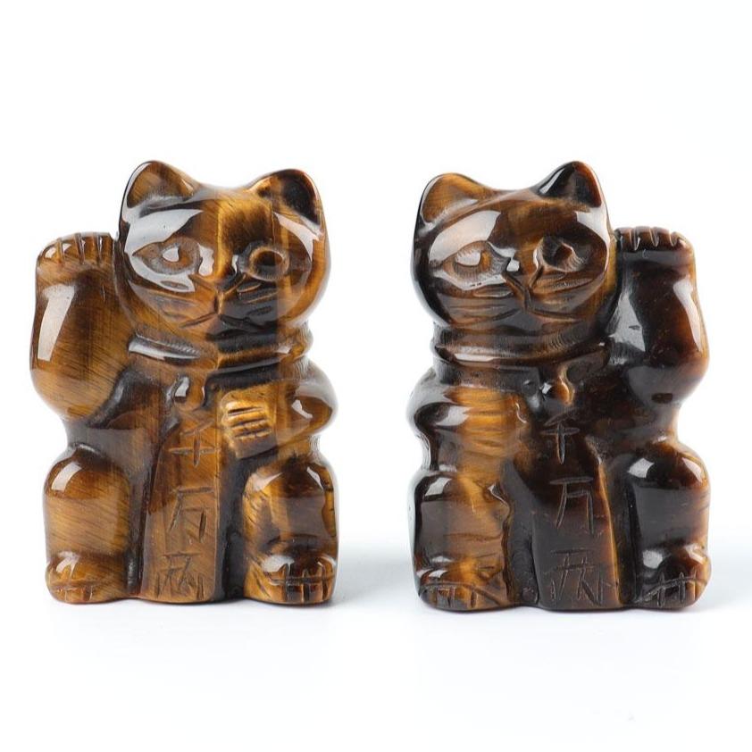 2" Tiger Eye Crystal Carving Lucky Cat Animal Bulk Best Crystal Wholesalers