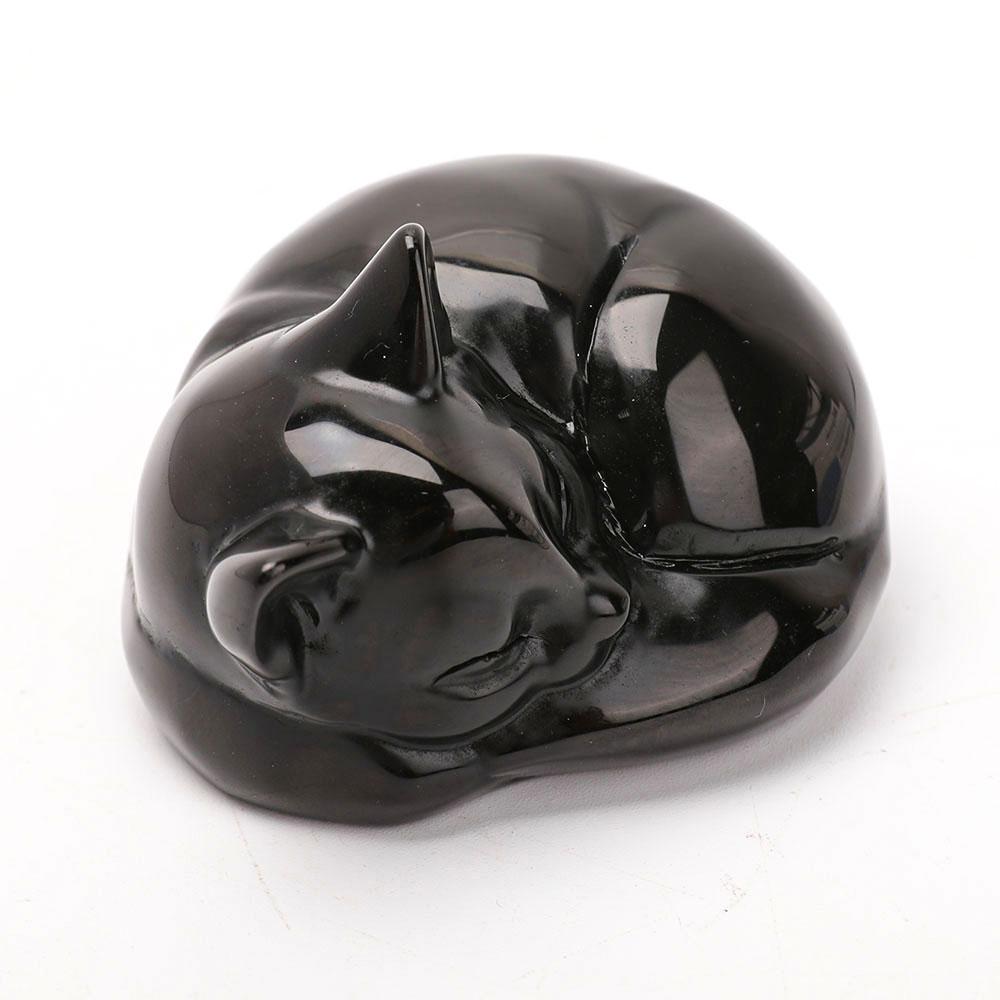 Black Obsidian Sleeping Cat Carvings Animal Bulk Best Crystal Wholesalers