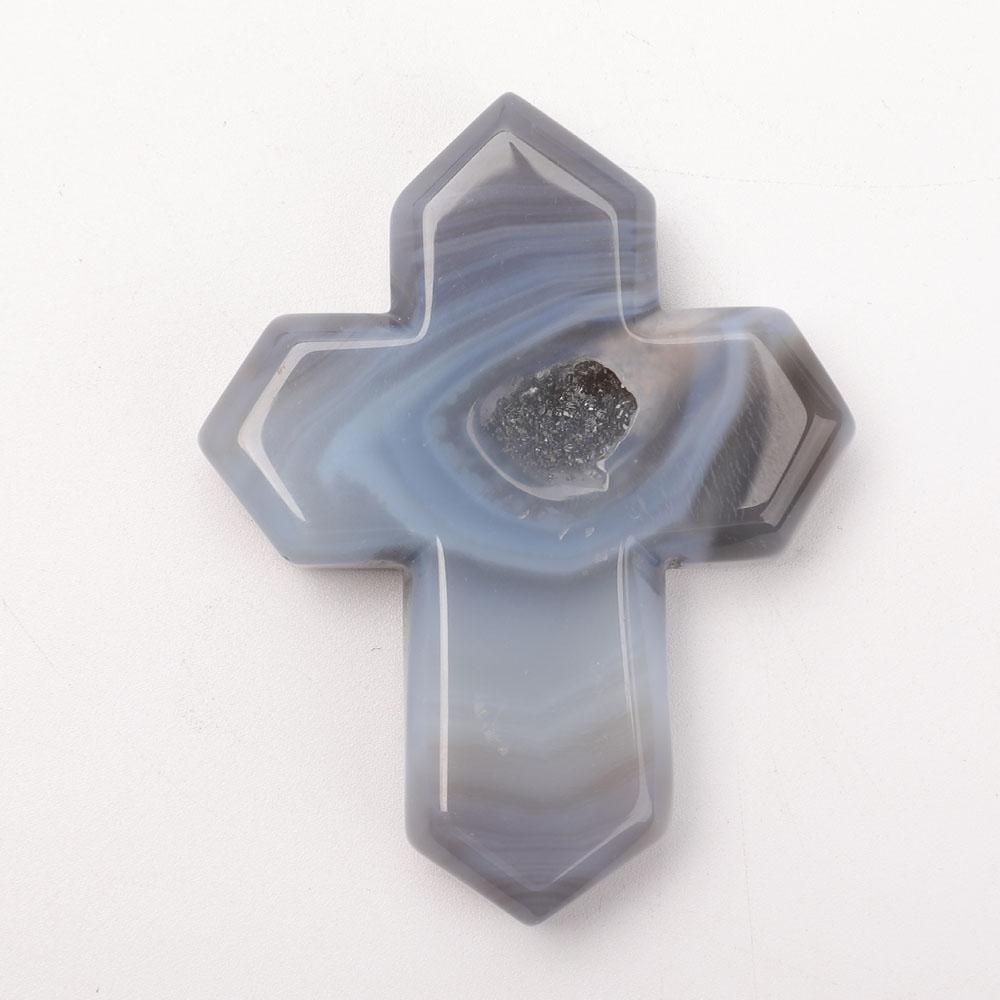 Hand Carved Druzy Agate Cross