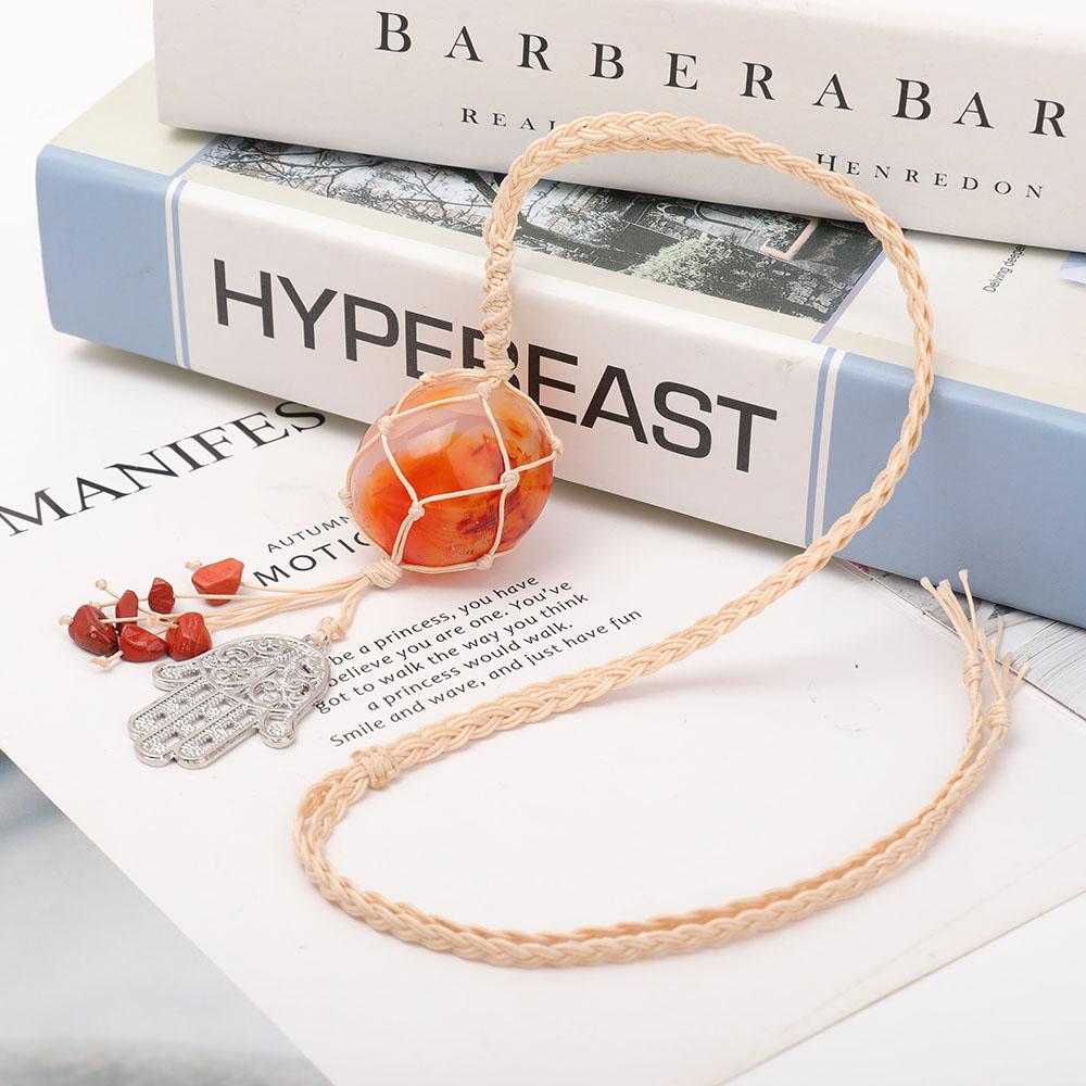 Straw Rope Wrapped Carnelian Stone Adjustable Necklace Best Crystal Wholesalers