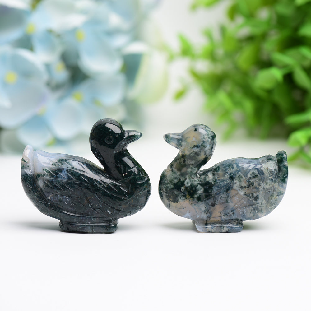 2.1" Moss Agate Duck Animal Crystal Carving Bulk Best Crystal Wholesalers