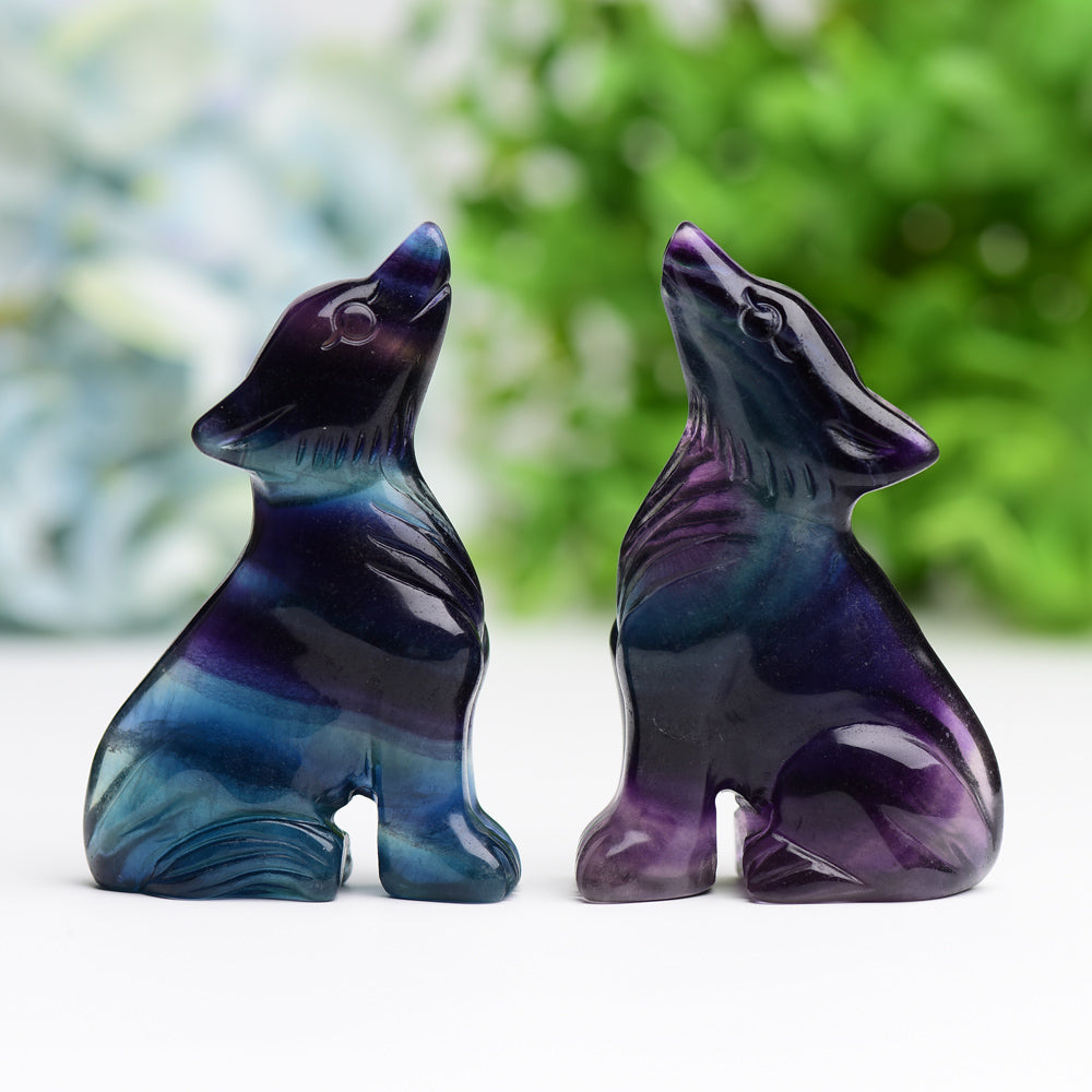 3.0" Rainbow Fluorite Wolf Animal Bulk Best Crystal Wholesalers