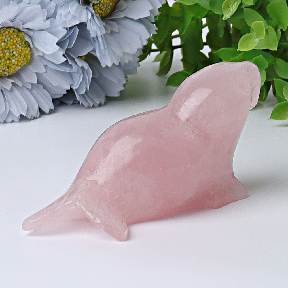 3.8" Rose Quartz Seal Crystal Carvings Animal Bulk Best Crystal Wholesalers