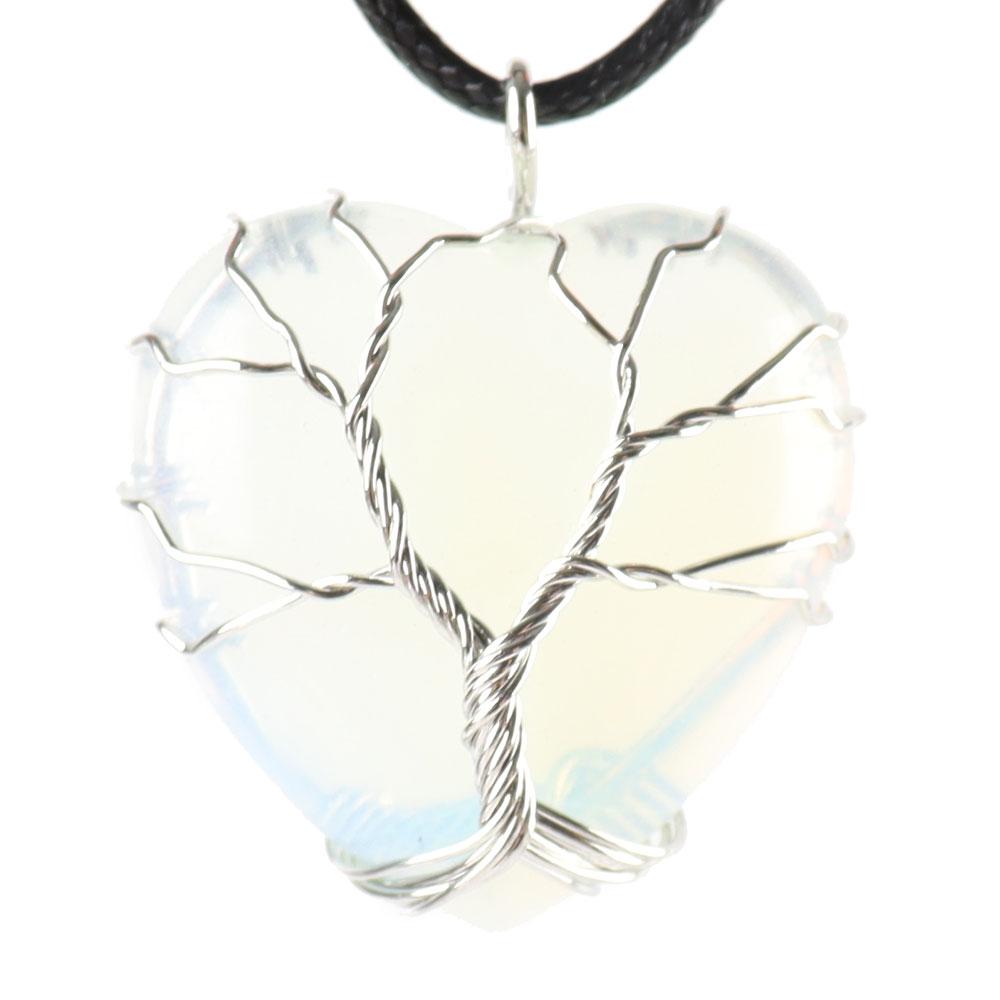 Silver Tree Of Life Wire Wrapped Heart Shape Stone Pendant Best Crystal Wholesalers