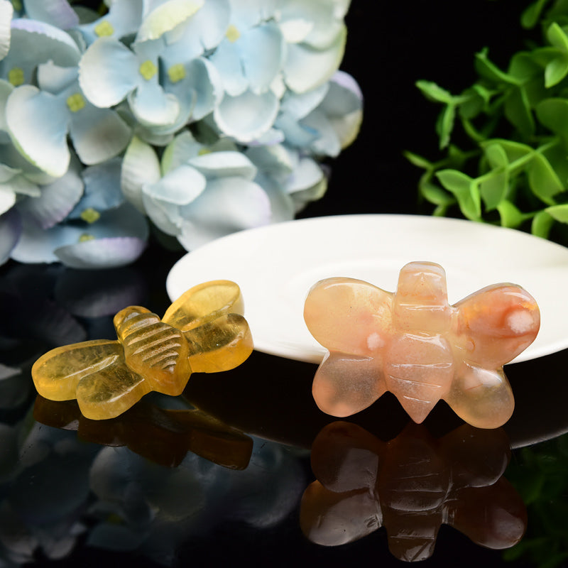 2.1“ Yellow Fluorite Flower Agate Bee Crystal Carving Animals Bulk Crystal wholesale suppliers