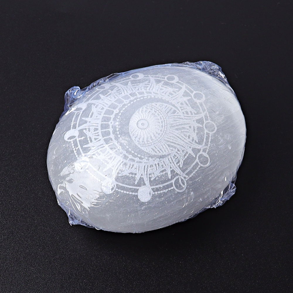 2.4" Selenite Palm Stone with Printing Best Crystal Wholesalers