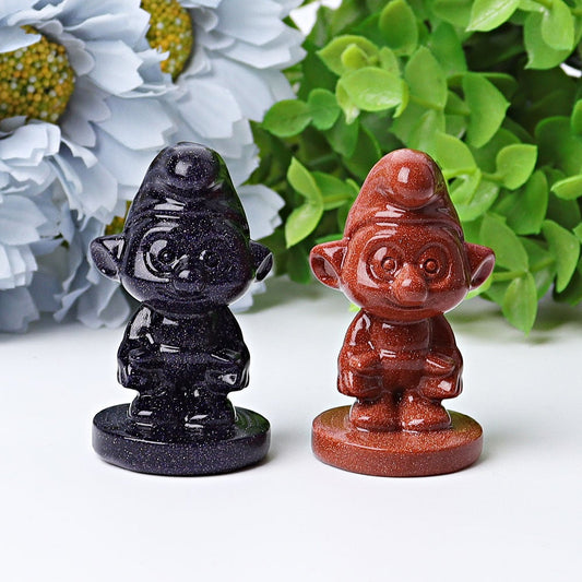 2.1" Blue Golden Sandstone Smurfs Crystal Carvings Cartoon Bulk Best Crystal Wholesalers