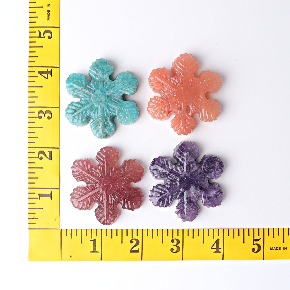 2" Snowflake Crystal Carvings Mini Christmas Best Crystal Wholesalers Purple Mica Howlite Pink Aragonite Strawberry Quartz Green Strawberry Quartz Labradorite Ruby in Zoisite Amazonite Red Aventurine