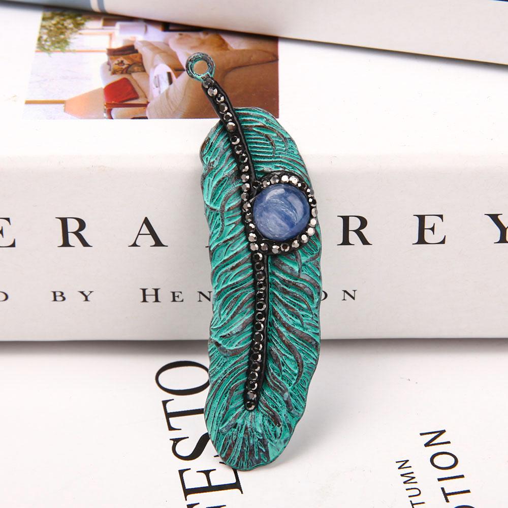 Metal Feather Shape Pendant with Kyanite Best Crystal Wholesalers