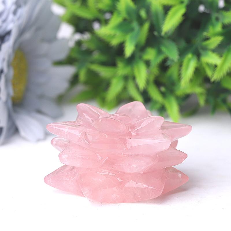 2" Rose Quartz Flower Crystal Carvings Plants Bulk Best Crystal Wholesalers