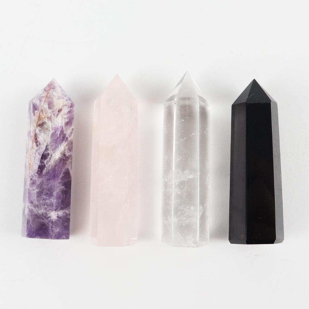 4pcs Amethyst Rose Quartz Rock Quartz Black Obsidian Towers Points Bulk Wands for Healing Best Crystal Wholesalers